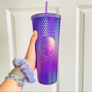 🦄NEW🔮 Starbucks Summer 2022 Metallic Purple Oil Slick Rainbow Studded Tumbler